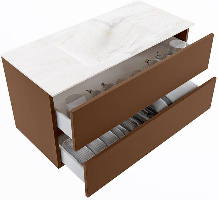 Mondiaz Vica Dlux badmeubel 100cm Rust Cloud wastafel Ostra midden zonder kraangat