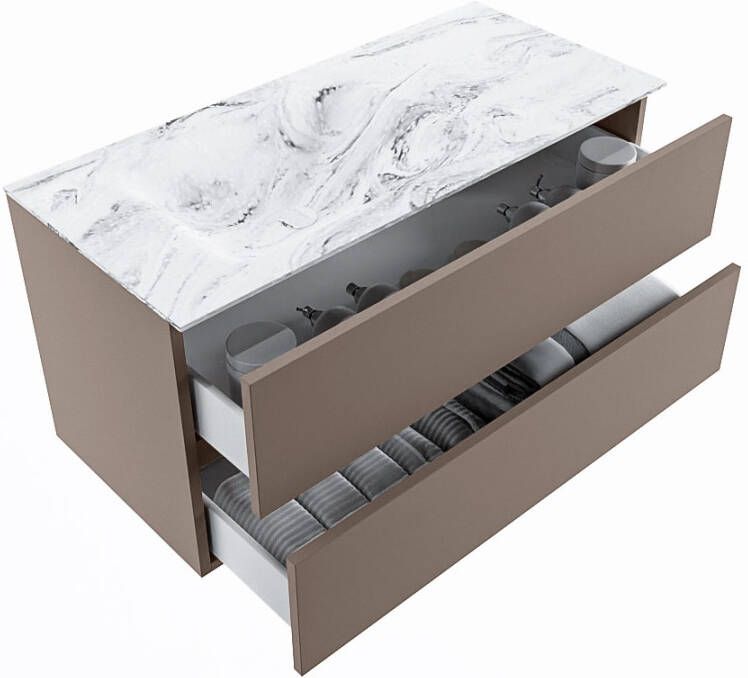 Mondiaz Vica Dlux badmeubel 100cm Smoke Cloud wastafel Glace links zonder kraangat