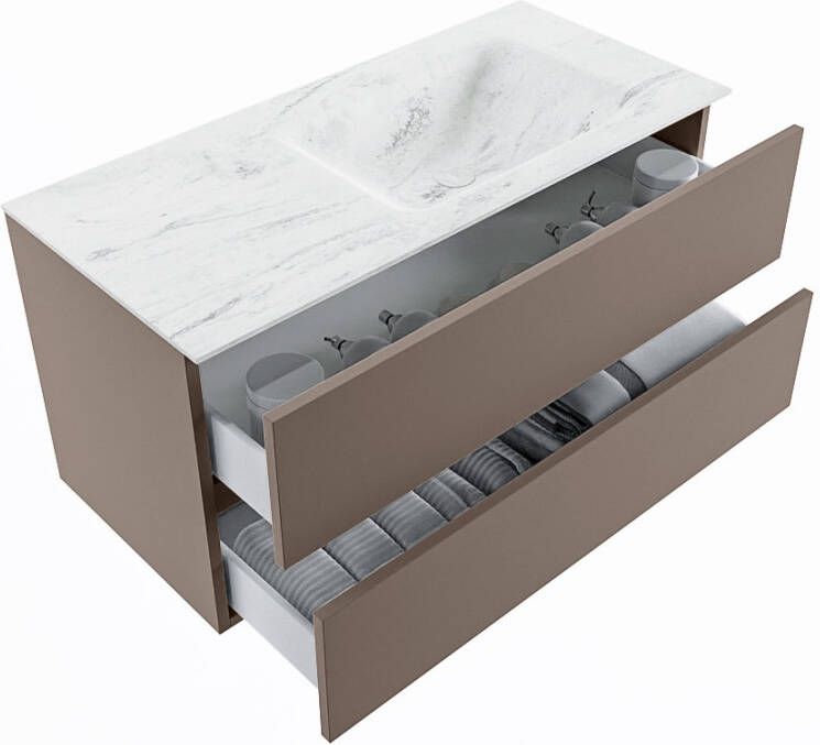 Mondiaz Vica Dlux badmeubel 100cm Smoke Cloud wastafel Opalo rechts met 1 kraangat