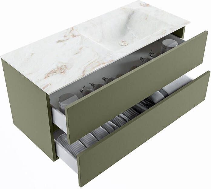 Mondiaz Vica Dlux badmeubel 110cm Army Cloud wastafel Frappe rechts met 1 kraangat