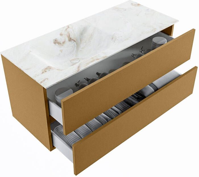 Mondiaz Vica Dlux badmeubel 110cm Oro Cloud wastafel Frappe links met 1 kraangat