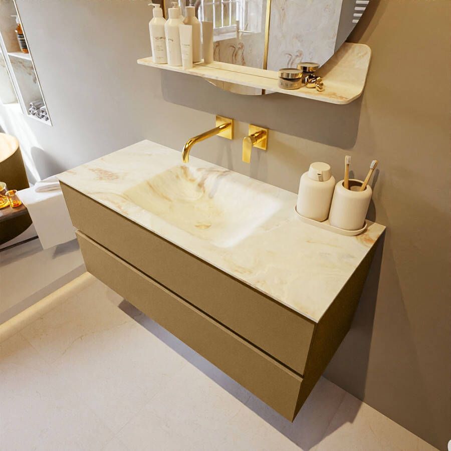 Mondiaz Vica Dlux badmeubel 110cm Oro Cloud wastafel Frappe midden zonder kraangat
