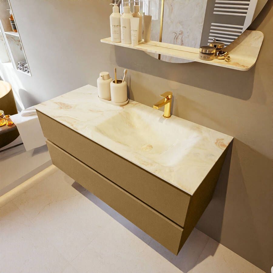 Mondiaz Vica Dlux badmeubel 110cm Oro Cloud wastafel Frappe rechts met 1 kraangat