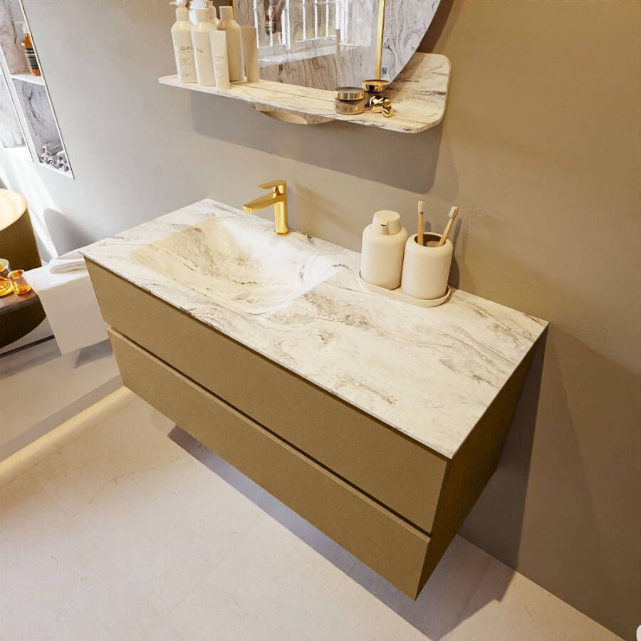 Mondiaz Vica Dlux badmeubel 110cm Oro Cloud wastafel Glace links met 1 kraangat