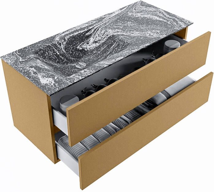 Mondiaz Vica Dlux badmeubel 110cm Oro Cloud wastafel Lava links zonder kraangat