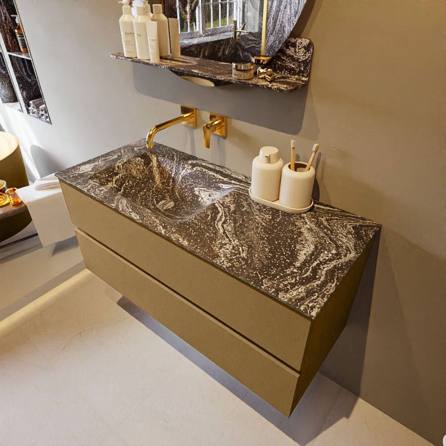 Mondiaz Vica Dlux badmeubel 110cm Oro Cloud wastafel Lava links zonder kraangat