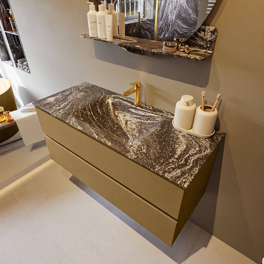 Mondiaz Vica Dlux badmeubel 110cm Oro Cloud wastafel Lava midden met 1 kraangat
