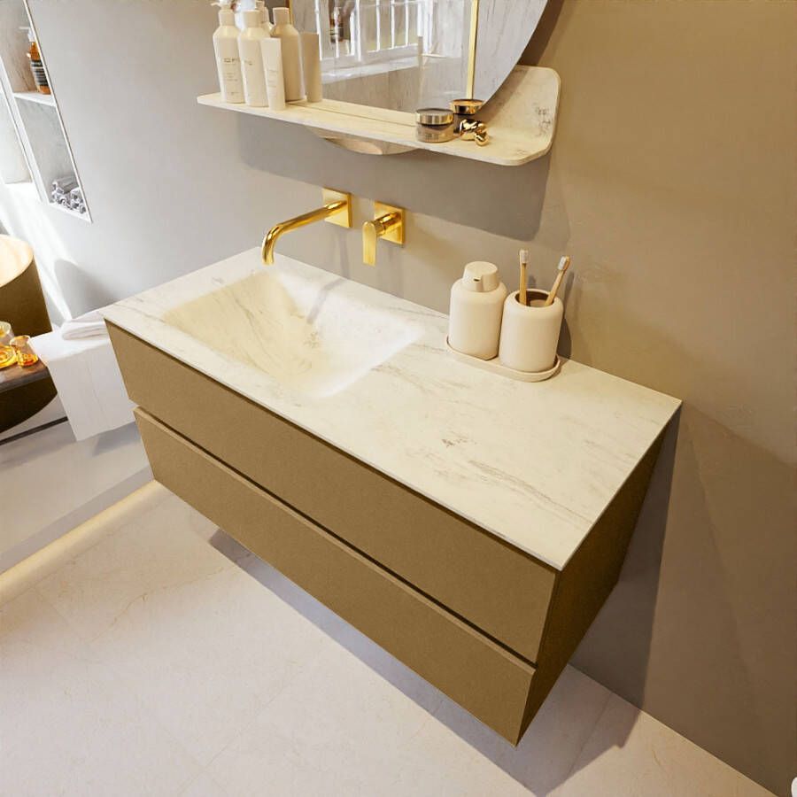 Mondiaz Vica Dlux badmeubel 110cm Oro Cloud wastafel Opalo links zonder kraangat