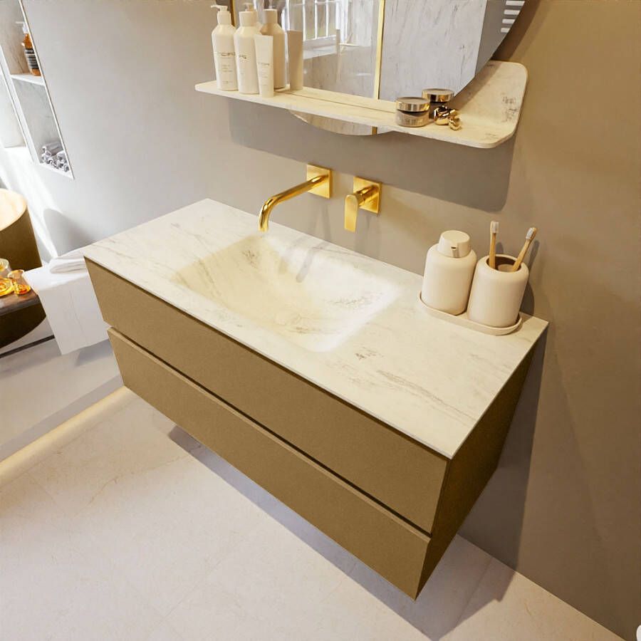 Mondiaz Vica Dlux badmeubel 110cm Oro Cloud wastafel Opalo midden zonder kraangat