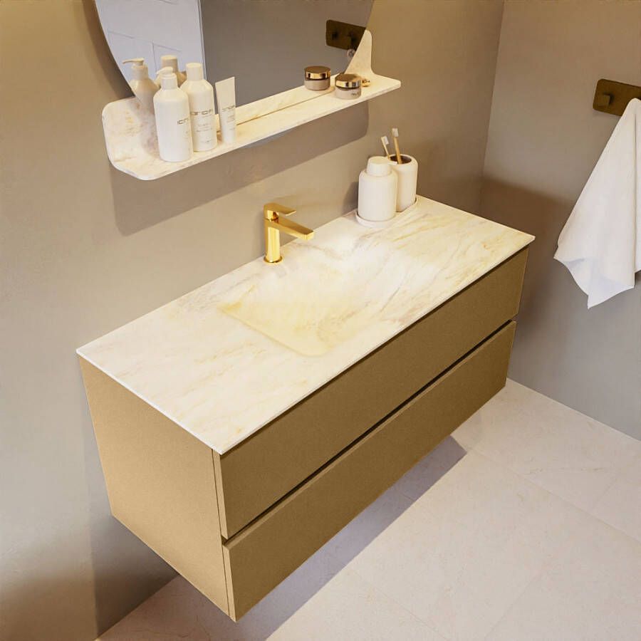 Mondiaz Vica Dlux badmeubel 110cm Oro Cloud wastafel Ostra midden met 1 kraangat