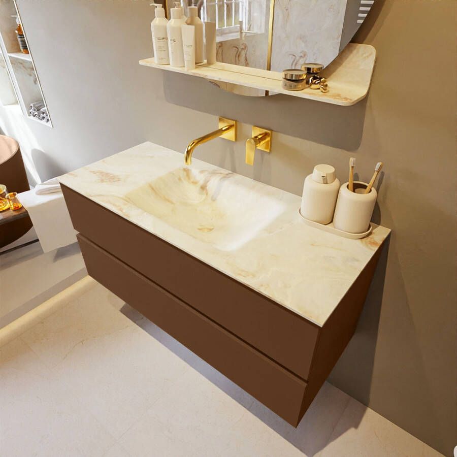 Mondiaz Vica Dlux badmeubel 110cm Rust Cloud wastafel Frappe midden zonder kraangat