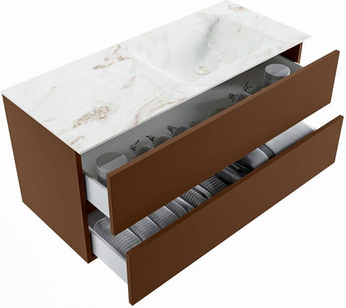 Mondiaz Vica Dlux badmeubel 110cm Rust Cloud wastafel Frappe rechts zonder kraangat