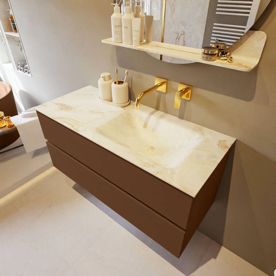 Mondiaz Vica Dlux badmeubel 110cm Rust Cloud wastafel Frappe rechts zonder kraangat
