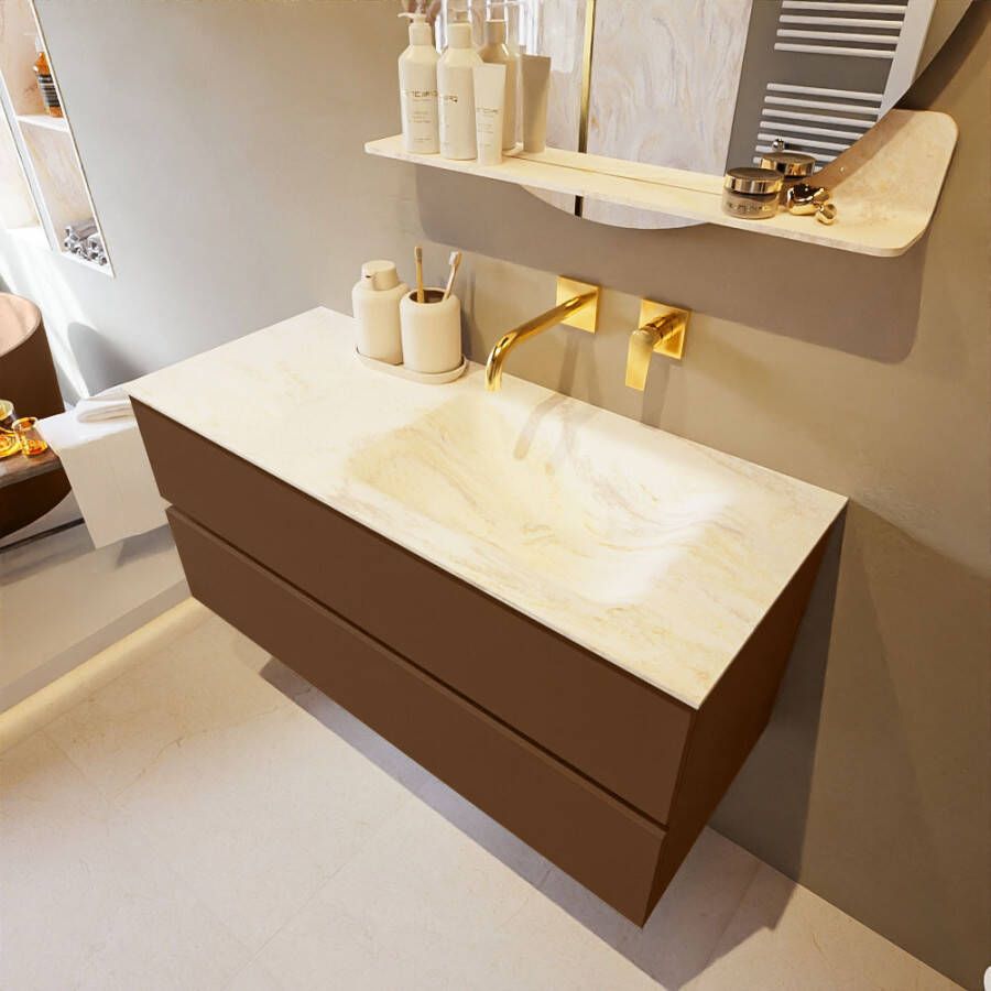 Mondiaz Vica Dlux badmeubel 110cm Rust Cloud wastafel Ostra rechts zonder kraangat