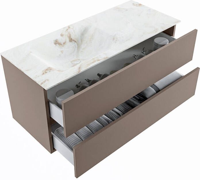 Mondiaz Vica Dlux badmeubel 110cm Smoke Cloud wastafel Frappe links zonder kraangat