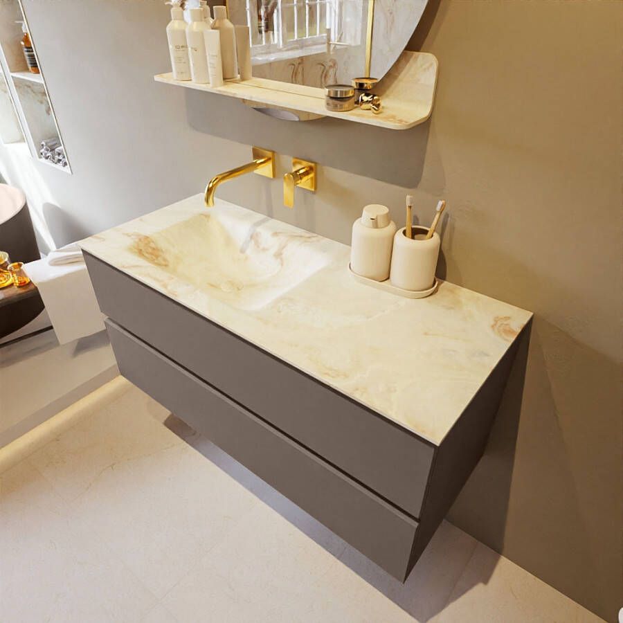 Mondiaz Vica Dlux badmeubel 110cm Smoke Cloud wastafel Frappe links zonder kraangat