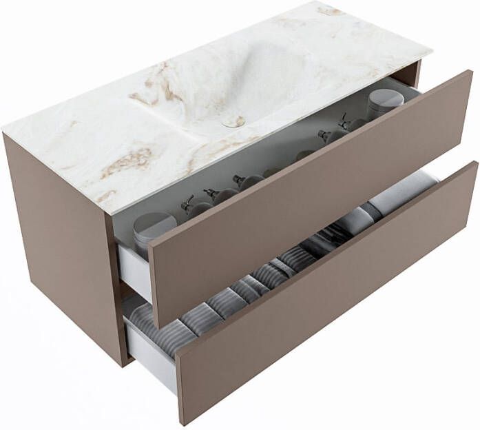 Mondiaz Vica Dlux badmeubel 110cm Smoke Cloud wastafel Frappe midden met 1 kraangat