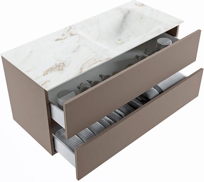 Mondiaz Vica Dlux badmeubel 110cm Smoke Cloud wastafel Frappe rechts zonder kraangat