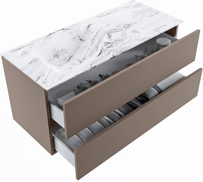 Mondiaz Vica Dlux badmeubel 110cm Smoke Cloud wastafel Glace links zonder kraangat