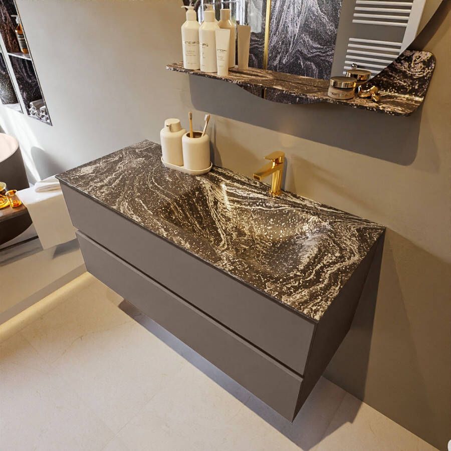 Mondiaz Vica Dlux badmeubel 110cm Smoke Cloud wastafel Lava rechts met 1 kraangat