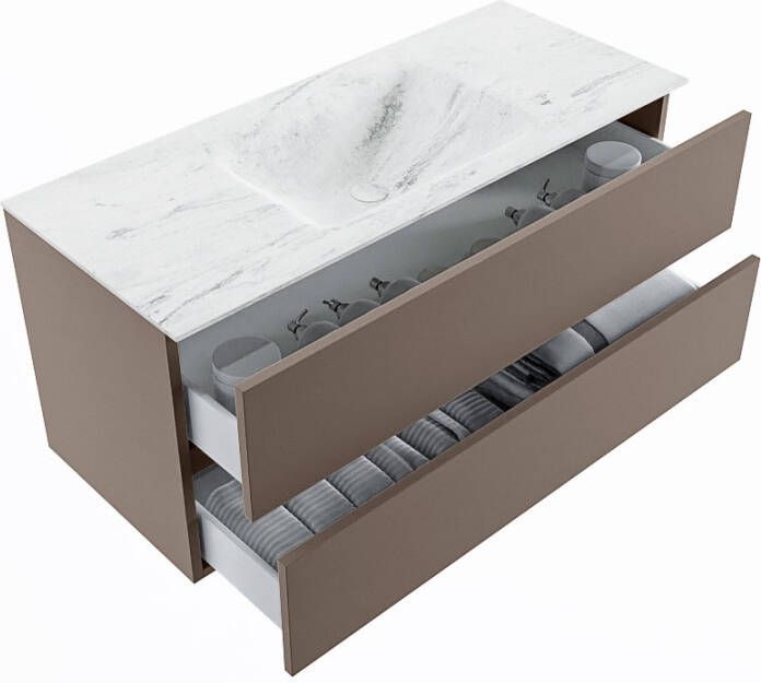 Mondiaz Vica Dlux badmeubel 110cm Smoke Cloud wastafel Opalo midden met 1 kraangat