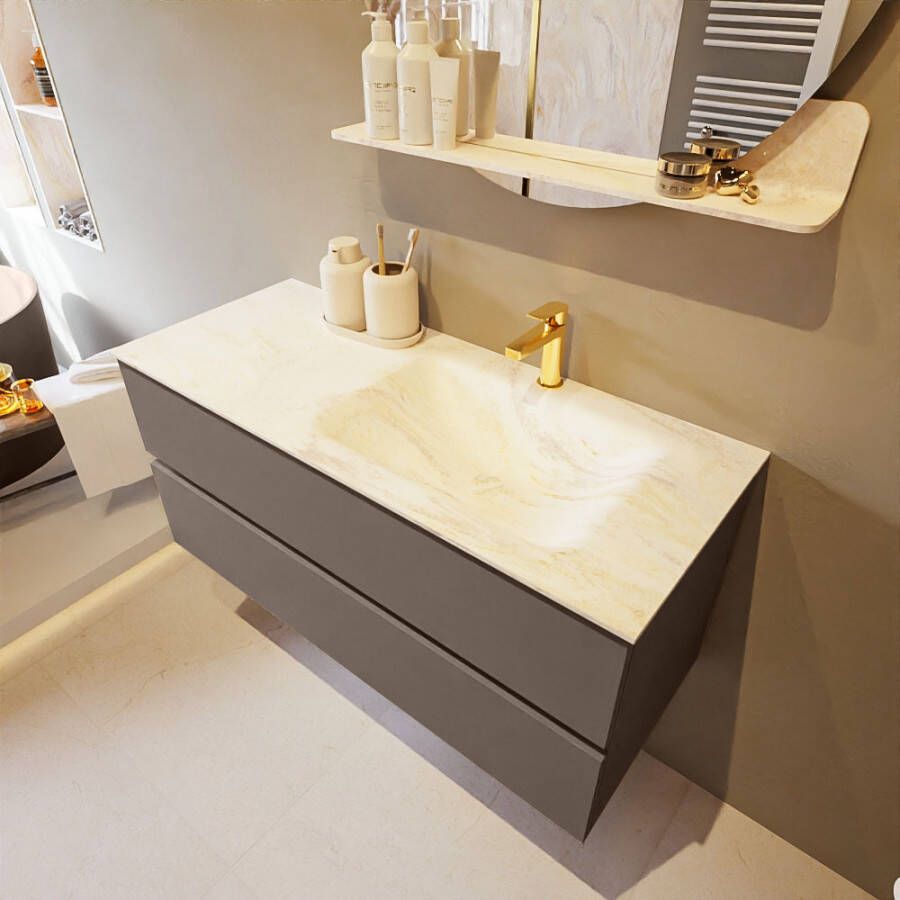 Mondiaz Vica Dlux badmeubel 110cm Smoke Cloud wastafel Ostra rechts met 1 kraangat