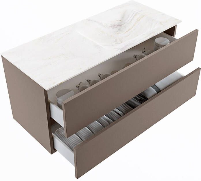 Mondiaz Vica Dlux badmeubel 110cm Smoke Cloud wastafel Ostra rechts zonder kraangat