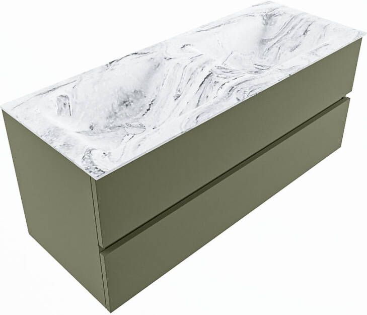 Mondiaz Vica Dlux badmeubel 120cm Army Cloud wastafel Glace dubbel met 2 kraangaten