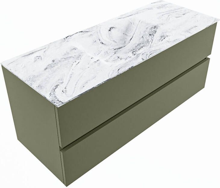 Mondiaz Vica Dlux badmeubel 120cm Army Cloud wastafel Glace midden zonder kraangat
