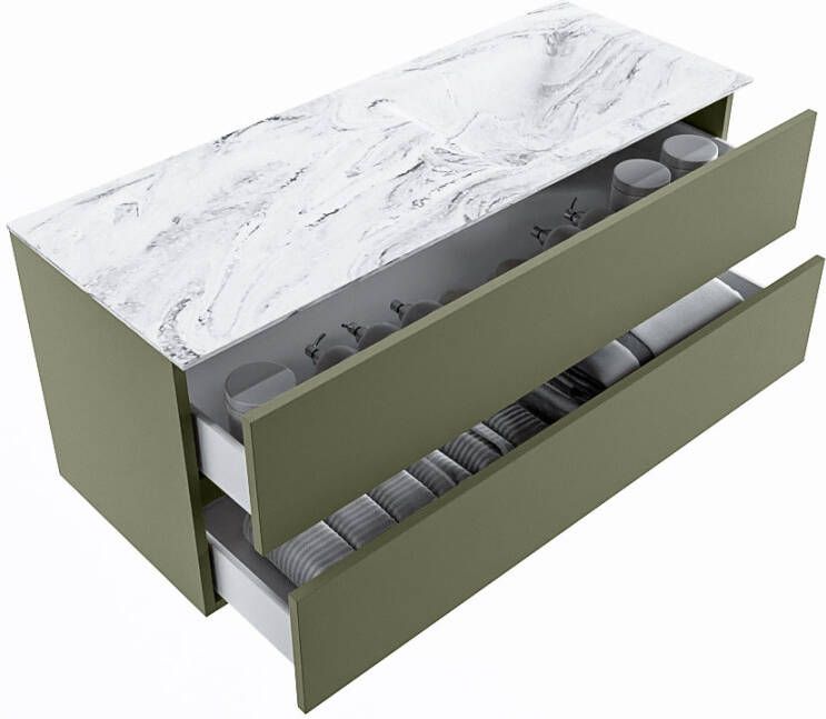 Mondiaz Vica Dlux badmeubel 120cm Army Cloud wastafel Glace rechts met 1 kraangat