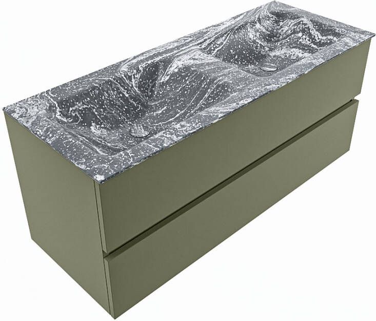 Mondiaz Vica Dlux badmeubel 120cm Army Cloud wastafel Lava dubbel met 2 kraangaten