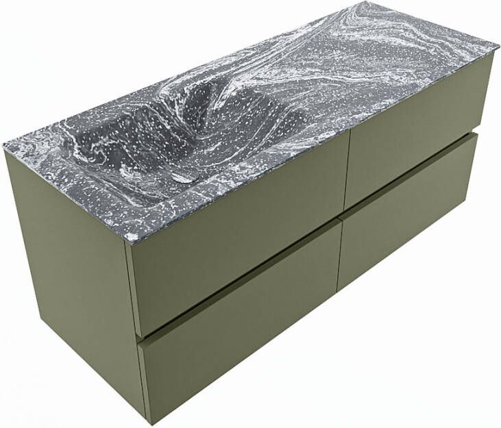 Mondiaz Vica Dlux badmeubel 120cm Army Cloud wastafel Lava links met 1 kraangat