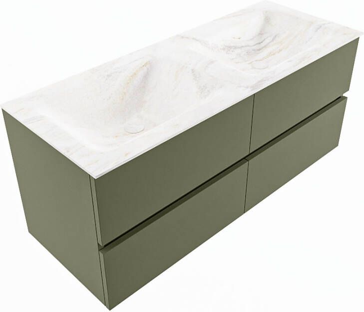 Mondiaz Vica Dlux badmeubel 120cm Army Cloud wastafel Ostra dubbel met 2 kraangaten