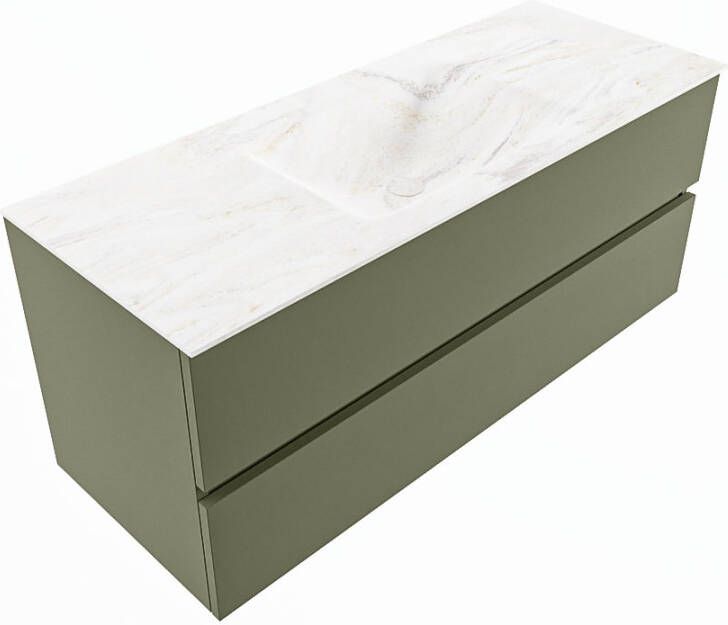 Mondiaz Vica Dlux badmeubel 120cm Army Cloud wastafel Ostra midden zonder kraangat