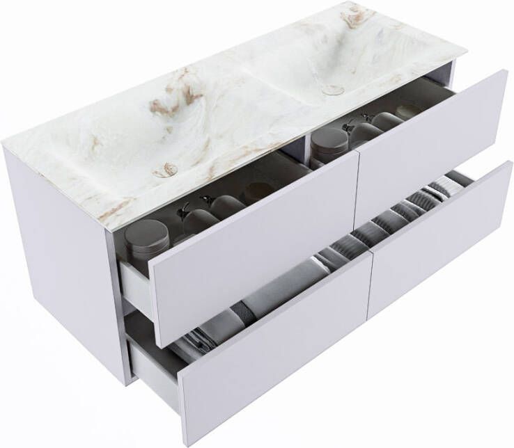 Mondiaz Vica Dlux badmeubel 120cm Cale Cloud wastafel Frappe dubbel zonder kraangat