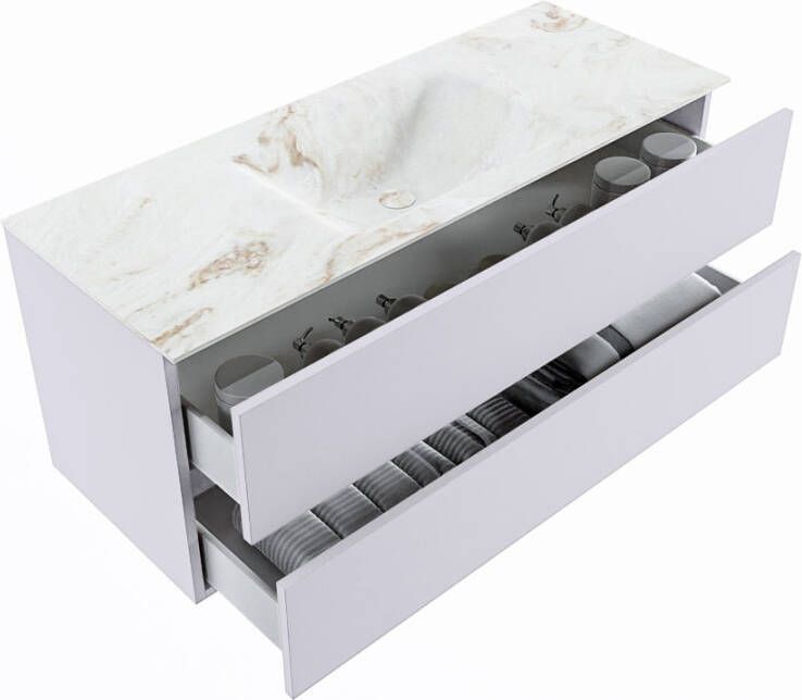 Mondiaz Vica Dlux badmeubel 120cm Cale Cloud wastafel Frappe midden zonder kraangat