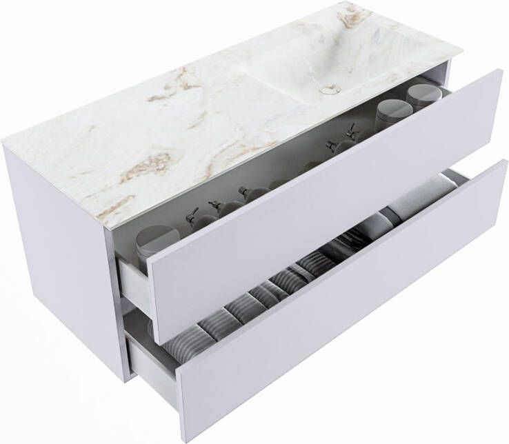 Mondiaz Vica Dlux badmeubel 120cm Cale Cloud wastafel Frappe rechts met 1 kraangat