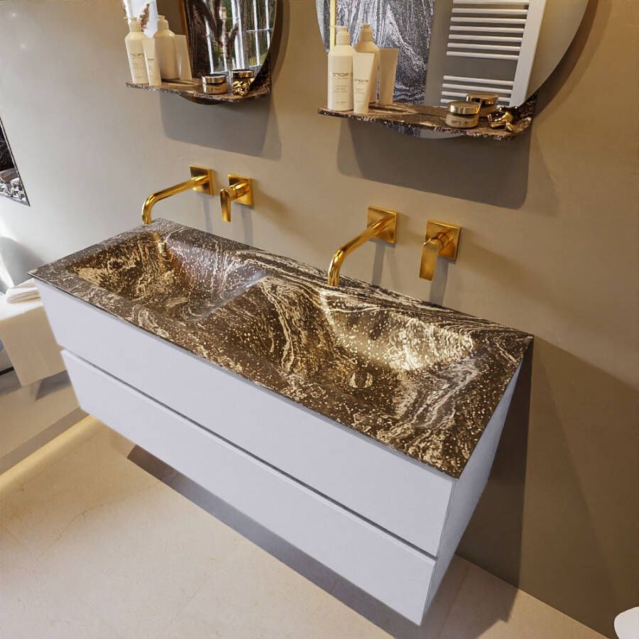 Mondiaz Vica Dlux badmeubel 120cm Cale Cloud wastafel Lava dubbel zonder kraangat