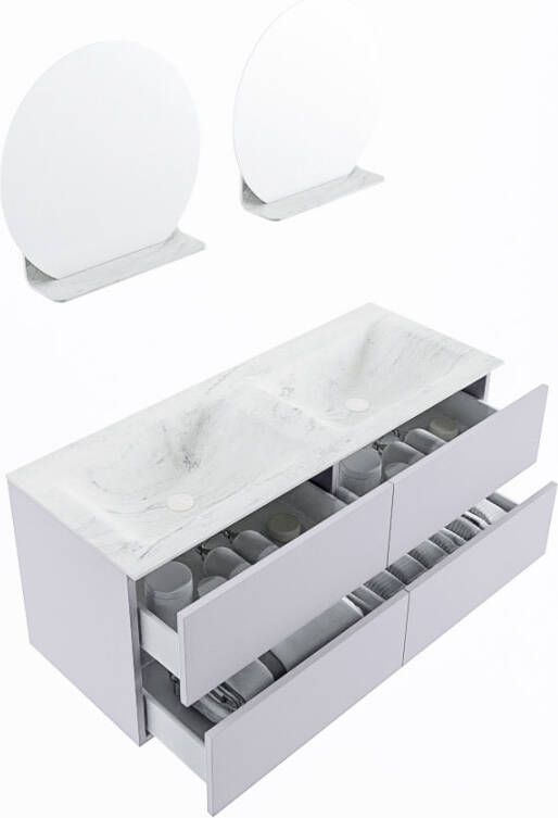 Mondiaz Vica Dlux badmeubel 120cm Cale Cloud wastafel Opalo dubbel met 2 kraangaten