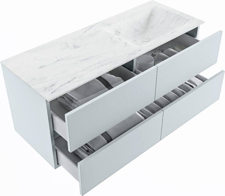 Mondiaz Vica Dlux badmeubel 120cm Clay Cloud wastafel Opalo rechts met 1 kraangat