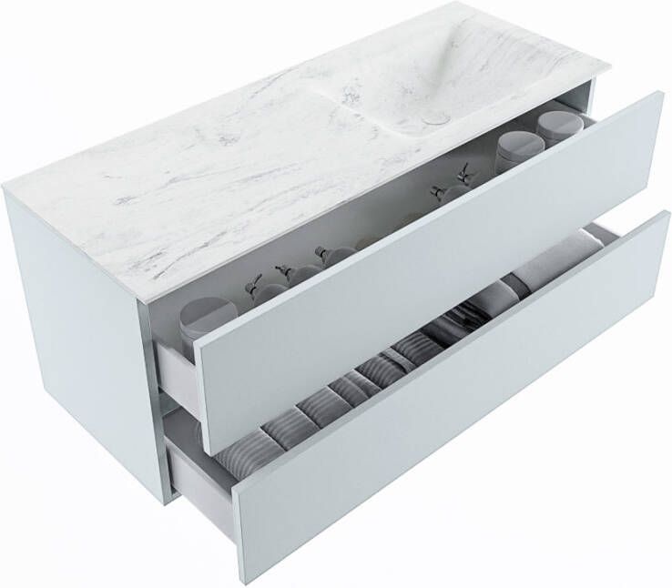 Mondiaz Vica Dlux badmeubel 120cm Clay Cloud wastafel Opalo rechts zonder kraangat