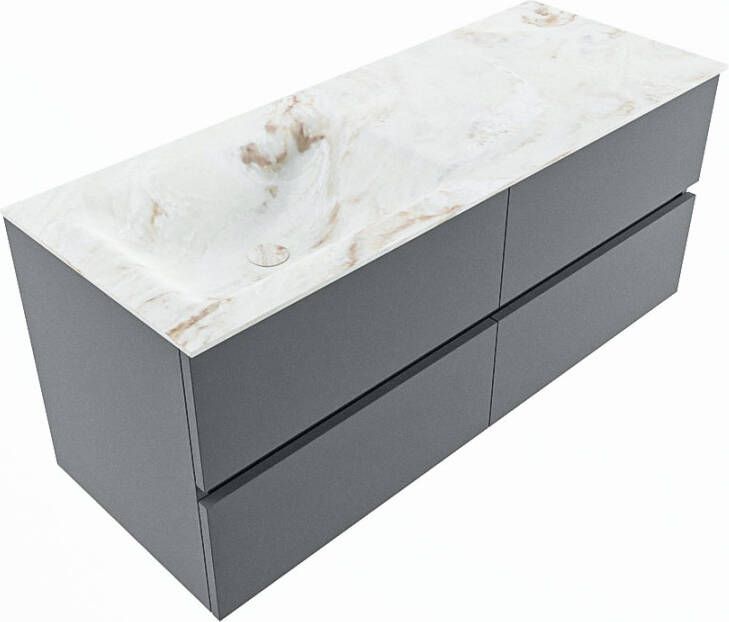 Mondiaz Vica Dlux badmeubel 120cm Plata Cloud wastafel Frappe links met 1 kraangat