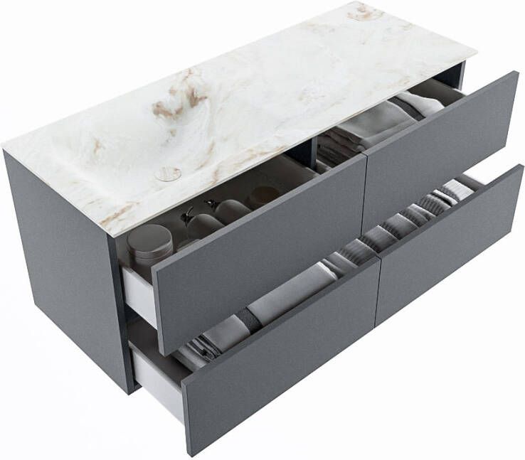 Mondiaz Vica Dlux badmeubel 120cm Plata Cloud wastafel Frappe links met 1 kraangat