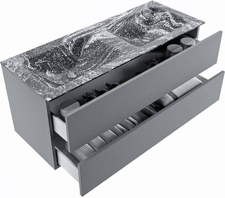 Mondiaz Vica Dlux badmeubel 120cm Plata Cloud wastafel Lava dubbel met 2 kraangaten