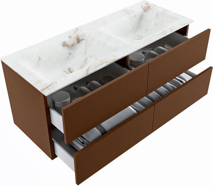 Mondiaz Vica Dlux badmeubel 120cm Rust Cloud wastafel Frappe dubbel zonder kraangat