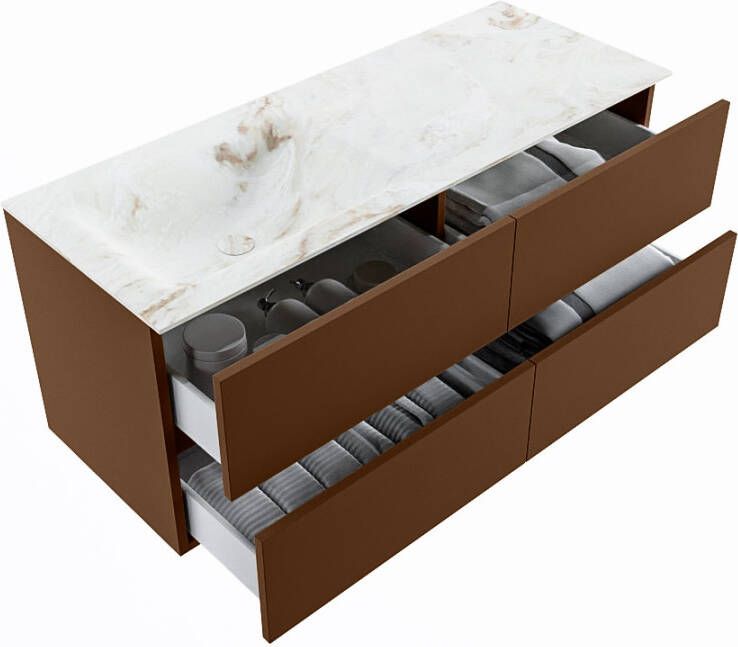 Mondiaz Vica Dlux badmeubel 120cm Rust Cloud wastafel Frappe links zonder kraangat