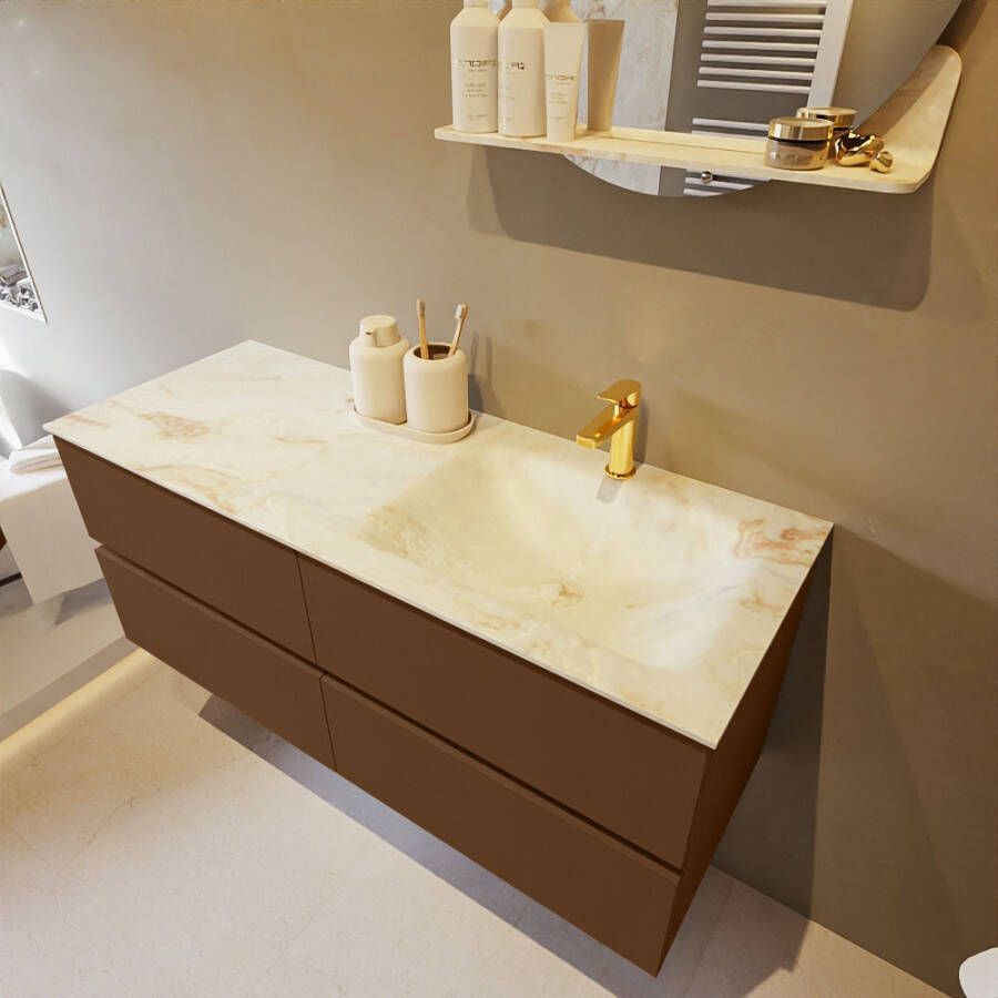 Mondiaz Vica Dlux badmeubel 120cm Rust Cloud wastafel Frappe rechts met 1 kraangat