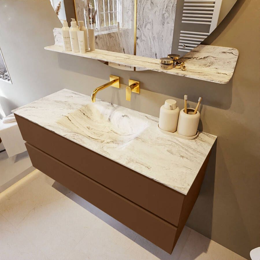 Mondiaz Vica Dlux badmeubel 120cm Rust Cloud wastafel Glace midden zonder kraangat