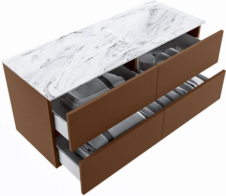 Mondiaz Vica Dlux badmeubel 120cm Rust Cloud wastafel Glace rechts met 1 kraangat