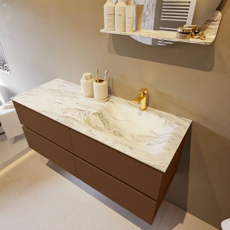 Mondiaz Vica Dlux badmeubel 120cm Rust Cloud wastafel Glace rechts met 1 kraangat